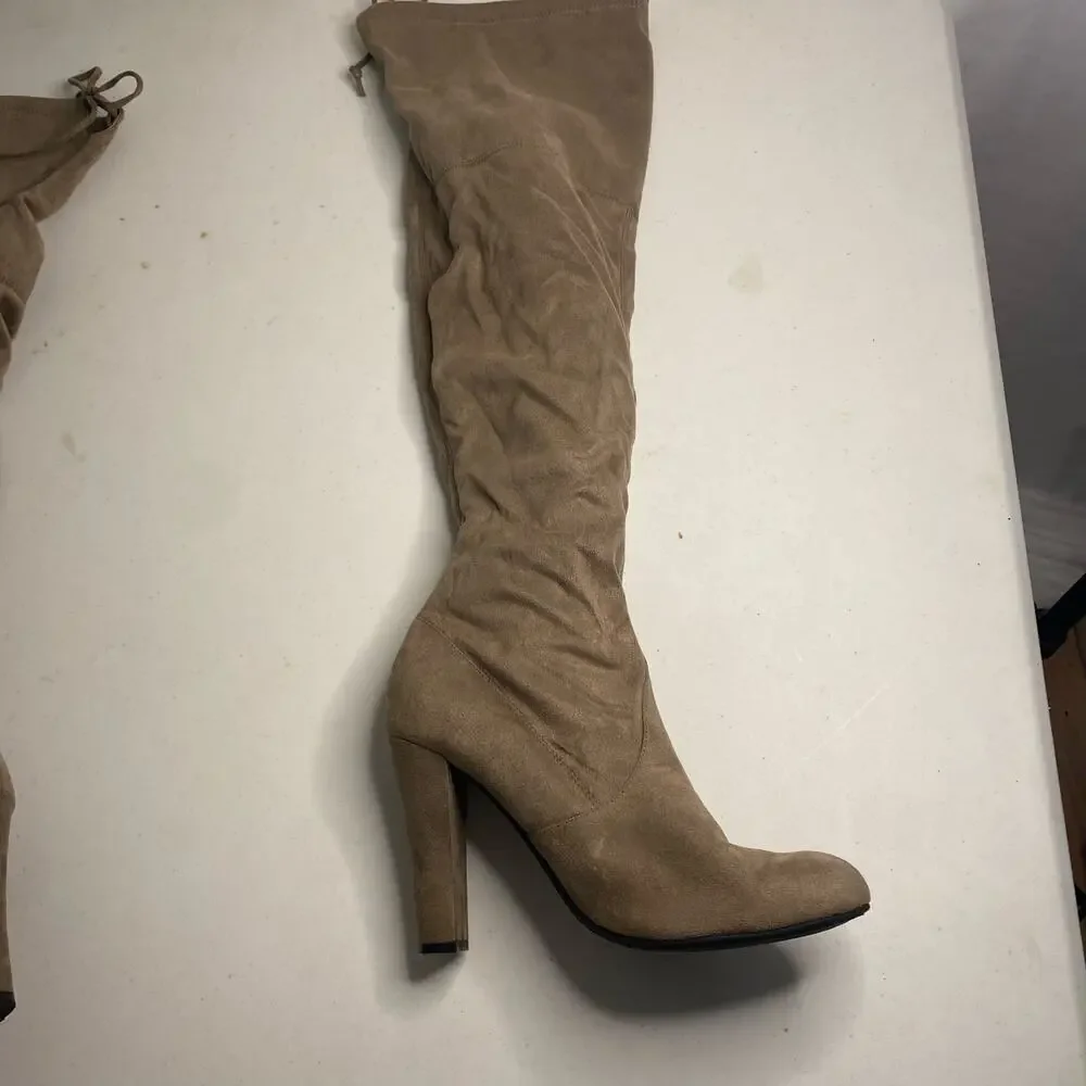 Steve‎ Madden Gorgeous High Heel Boots Over The Knee Brown Fabric Soft Size 8
